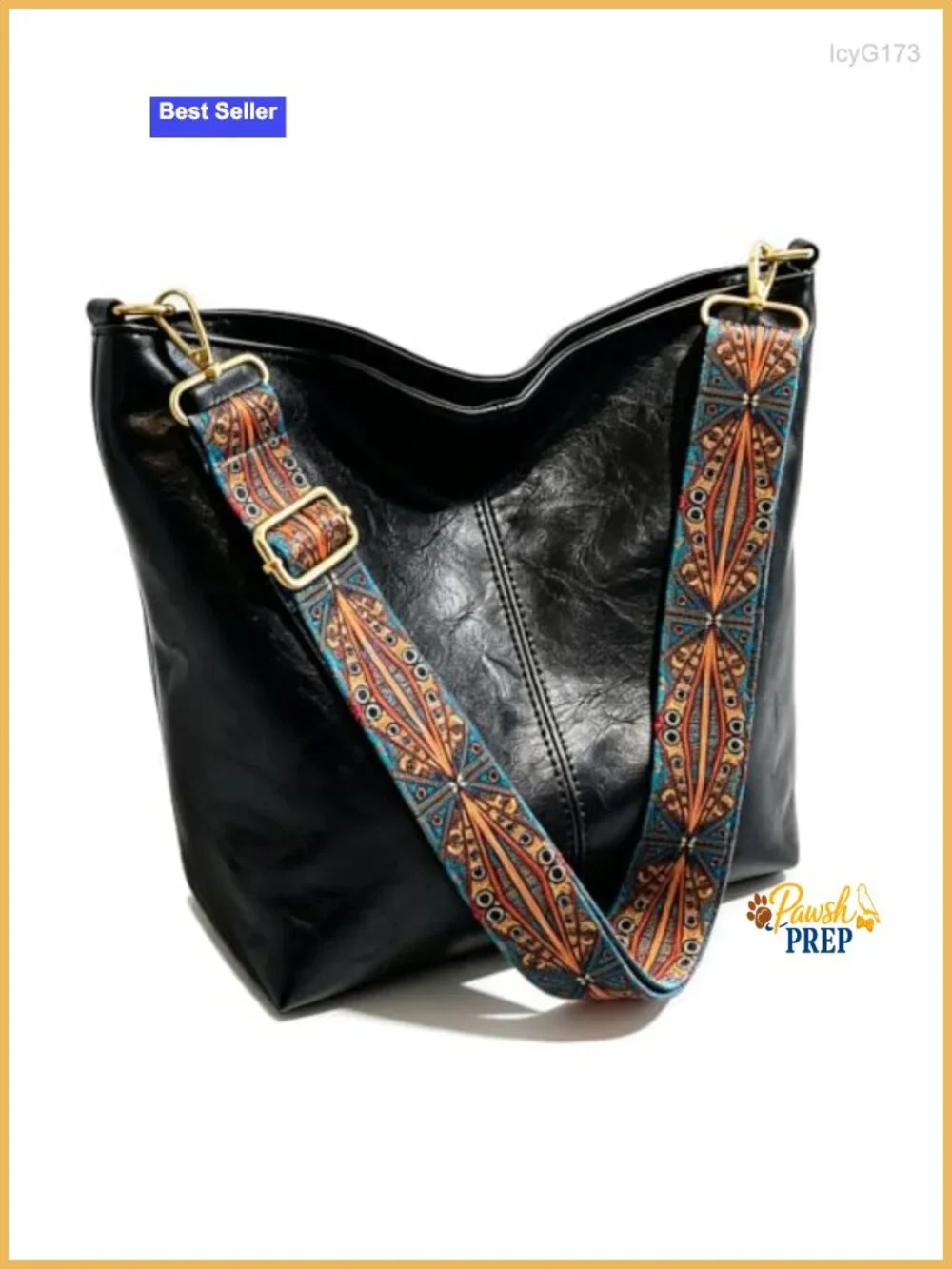 Vintage Oil Wax Faux Leather Hobo Bag, Adjustable Bohemian Printed Strap